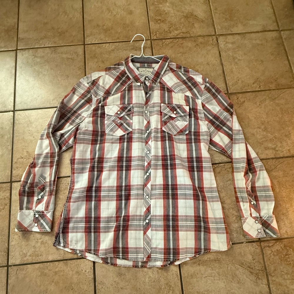 BKE Men's Casual Plaid Button-Down Shirt - Red and White